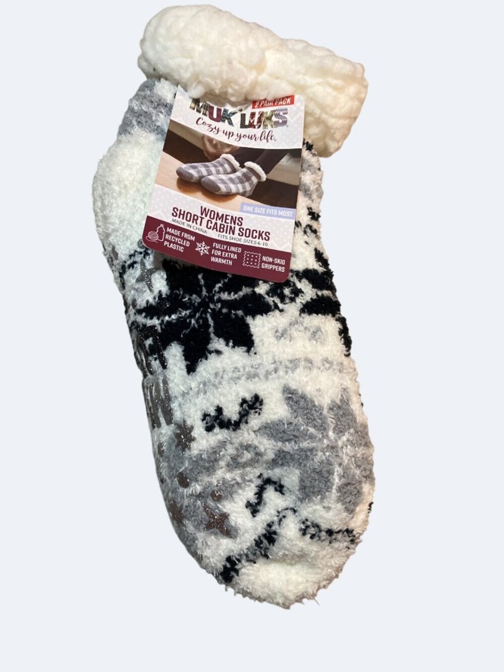 Womens Short Cabin Socks Fits Shoe Sizes 6-10 Fully Lined Non-Skid Grippers